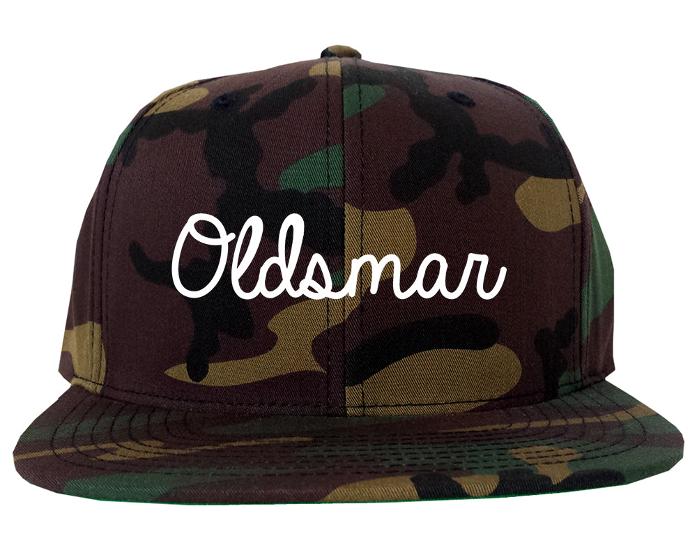 Oldsmar Florida FL Script Mens Snapback Hat Army Camo