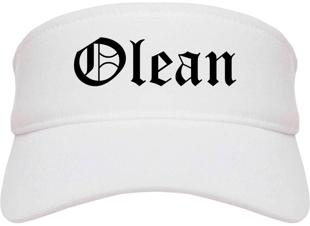 Olean New York NY Old English Mens Visor Cap Hat White