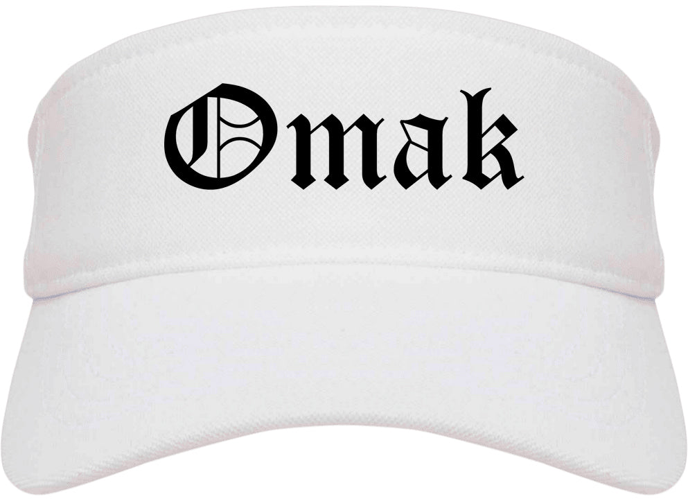 Omak Washington WA Old English Mens Visor Cap Hat White