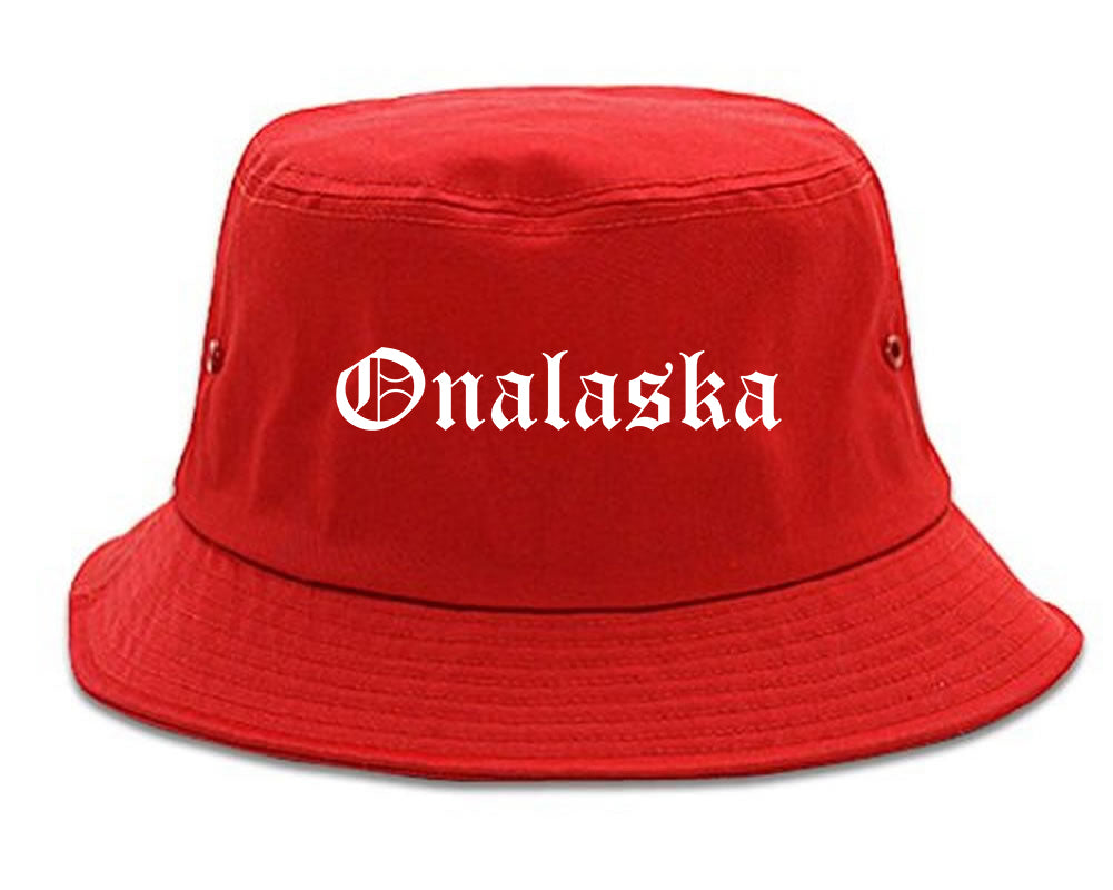 Onalaska Wisconsin WI Old English Mens Bucket Hat Red