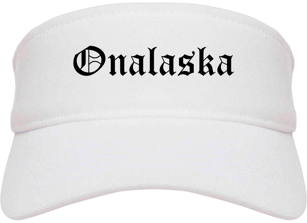 Onalaska Wisconsin WI Old English Mens Visor Cap Hat White