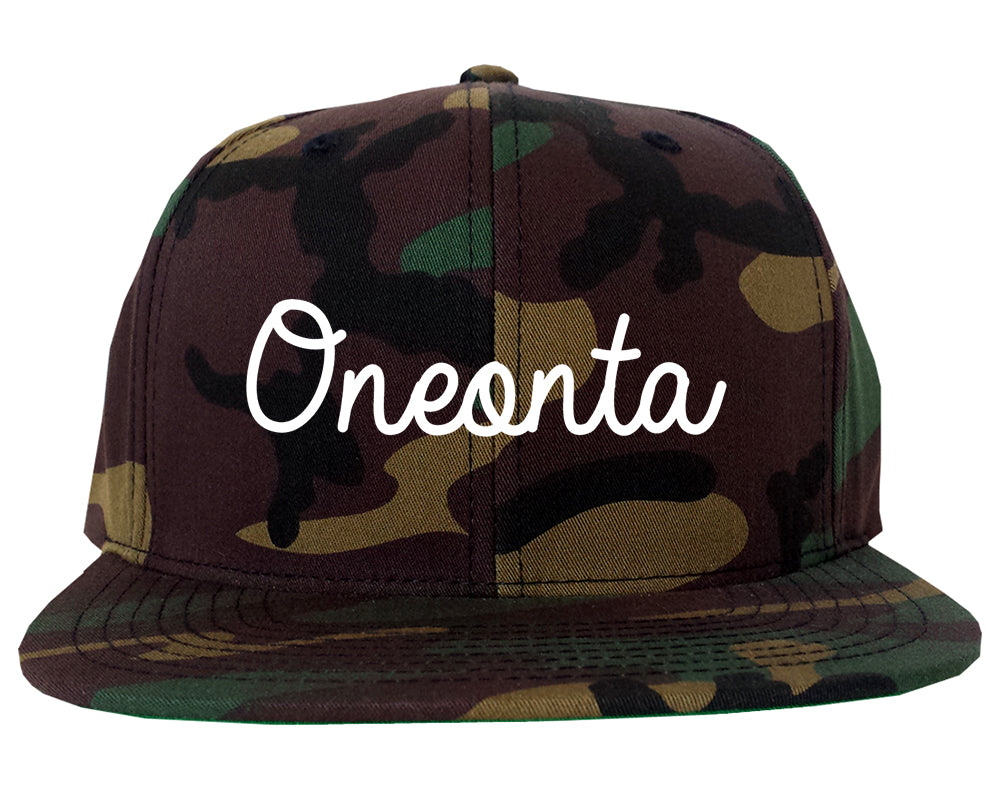 Oneonta Alabama AL Script Mens Snapback Hat Army Camo