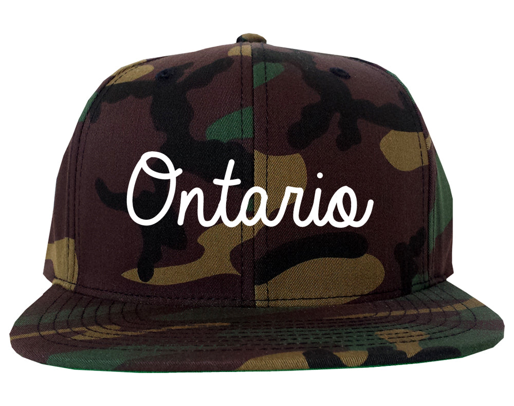 Ontario California CA Script Mens Snapback Hat Army Camo