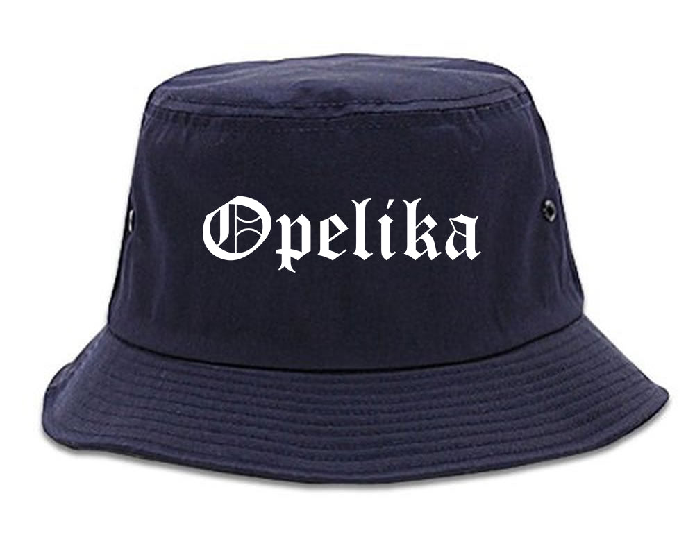 Opelika Alabama AL Old English Mens Bucket Hat Navy Blue