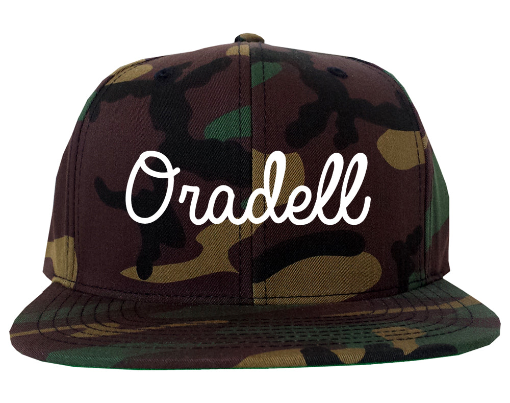 Oradell New Jersey NJ Script Mens Snapback Hat Army Camo