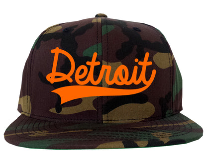Orange Detroit Michigan Varsity Logo Mens Snapback Hat Camo