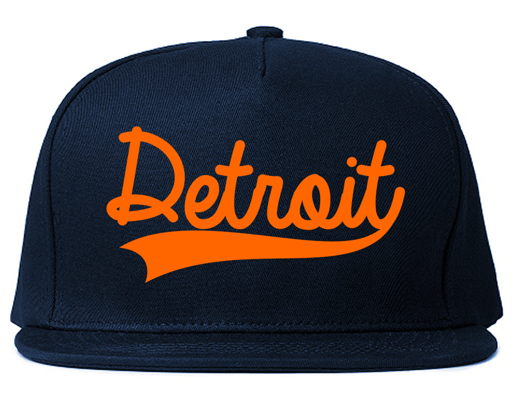 Orange Detroit Michigan Varsity Logo Mens Snapback Hat Navy Blue