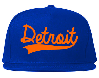 Orange Detroit Michigan Varsity Logo Mens Snapback Hat Royal Blue