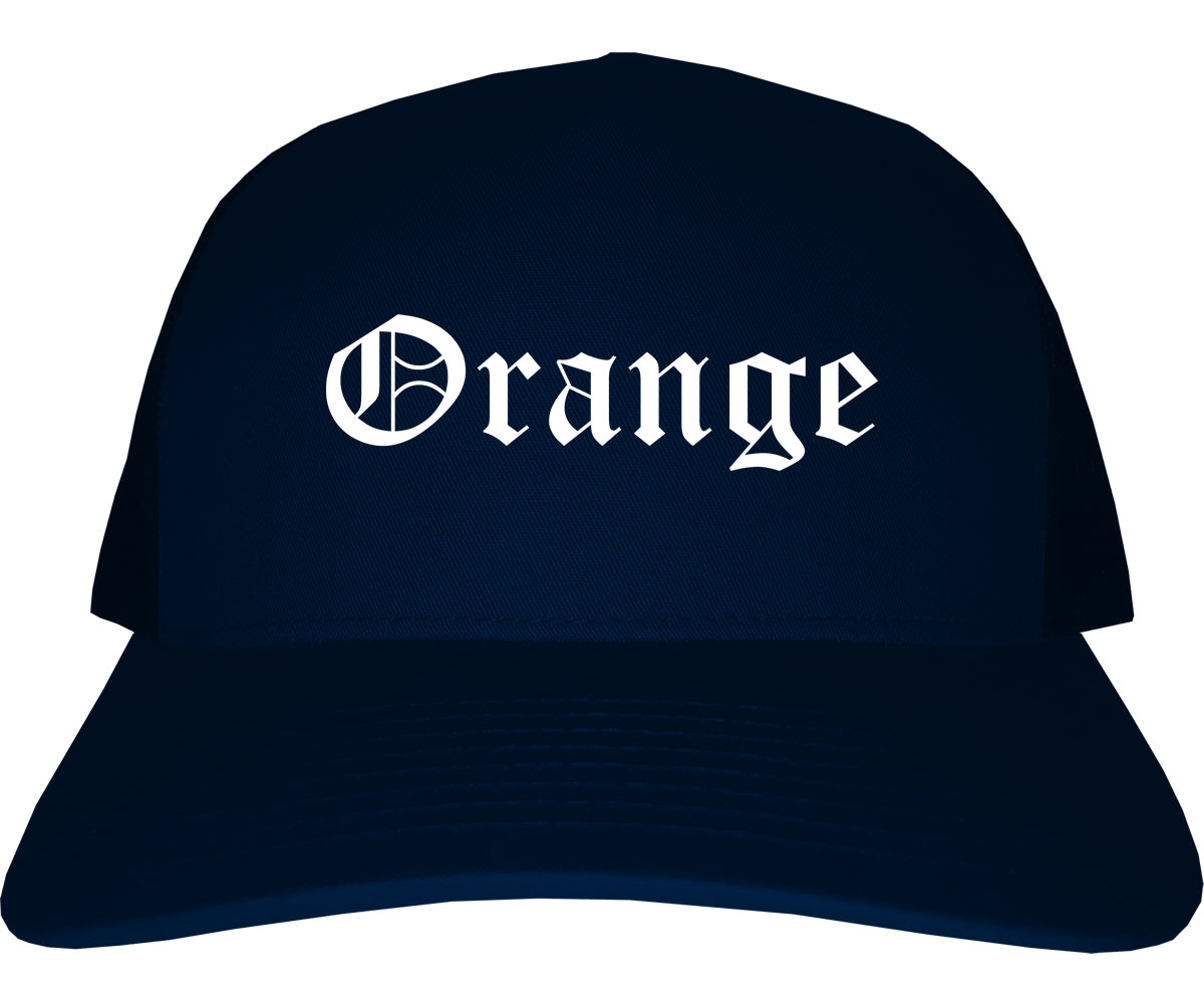 Orange Texas TX Old English Mens Trucker Hat Cap Navy Blue