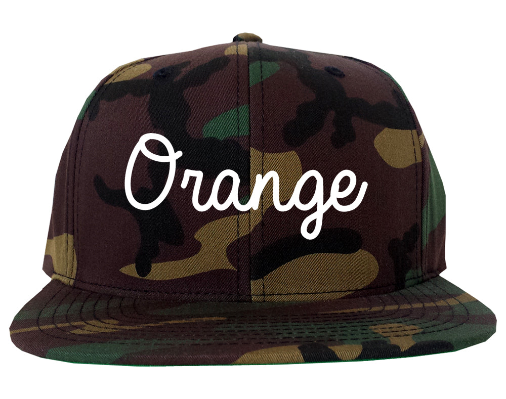 Orange Texas TX Script Mens Snapback Hat Army Camo