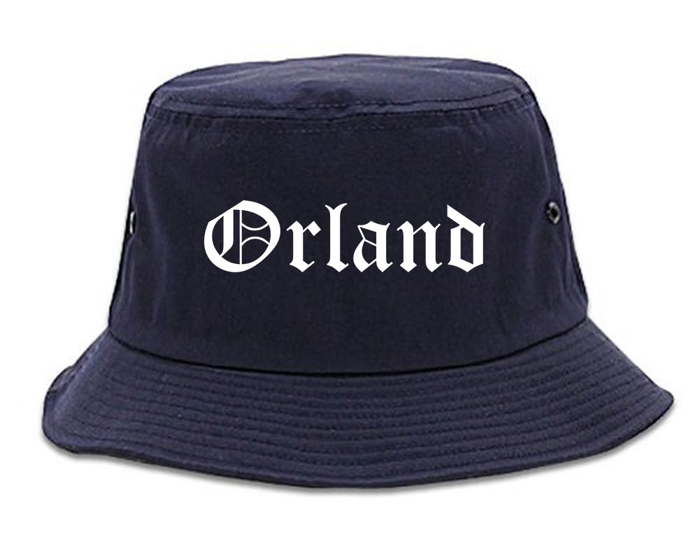 Orland California CA Old English Mens Bucket Hat Navy Blue