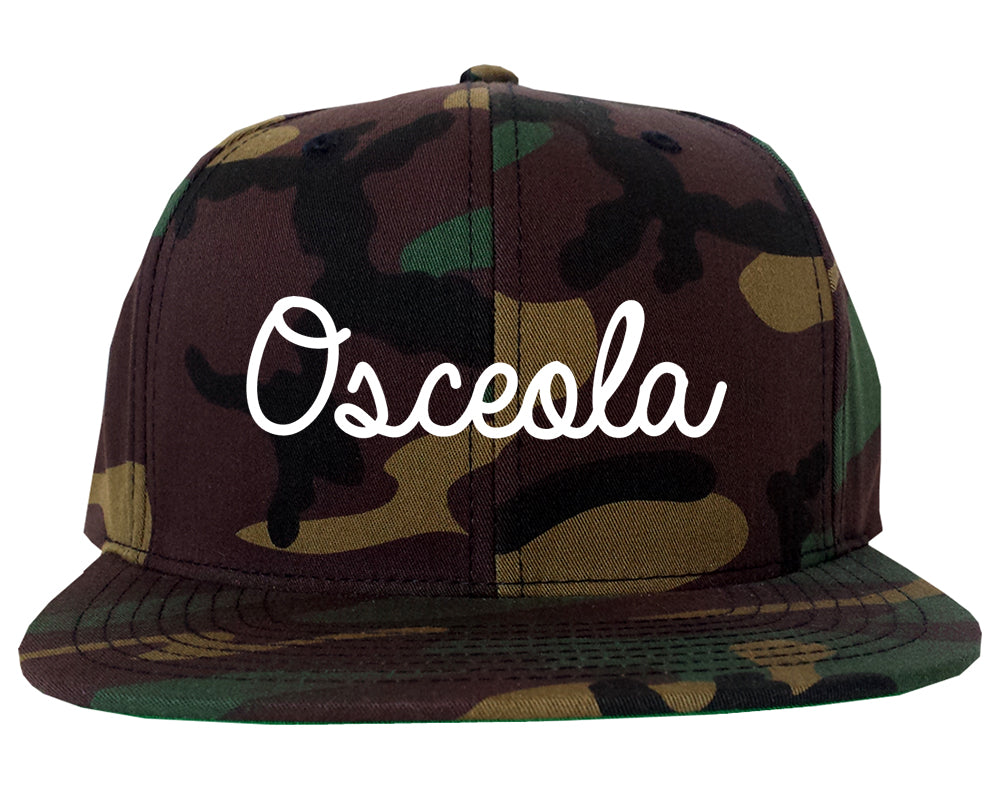 Osceola Iowa IA Script Mens Snapback Hat Army Camo