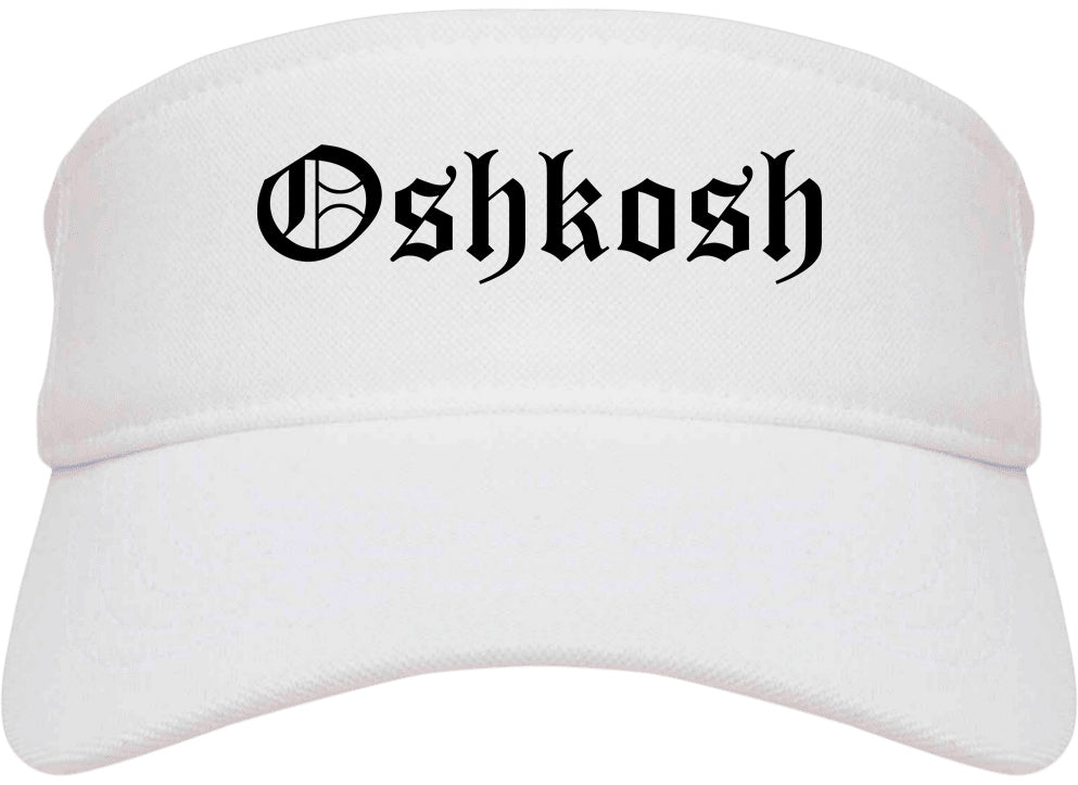 Oshkosh Wisconsin WI Old English Mens Visor Cap Hat White