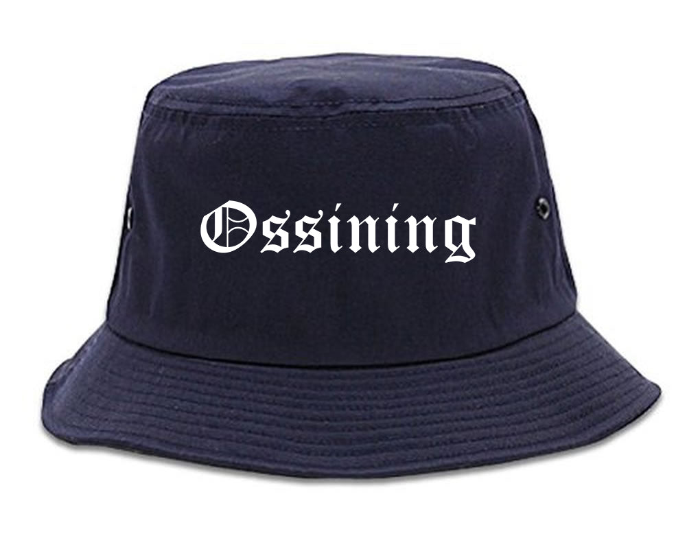 Ossining New York NY Old English Mens Bucket Hat Navy Blue