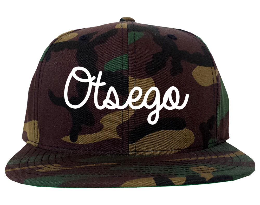Otsego Minnesota MN Script Mens Snapback Hat Army Camo
