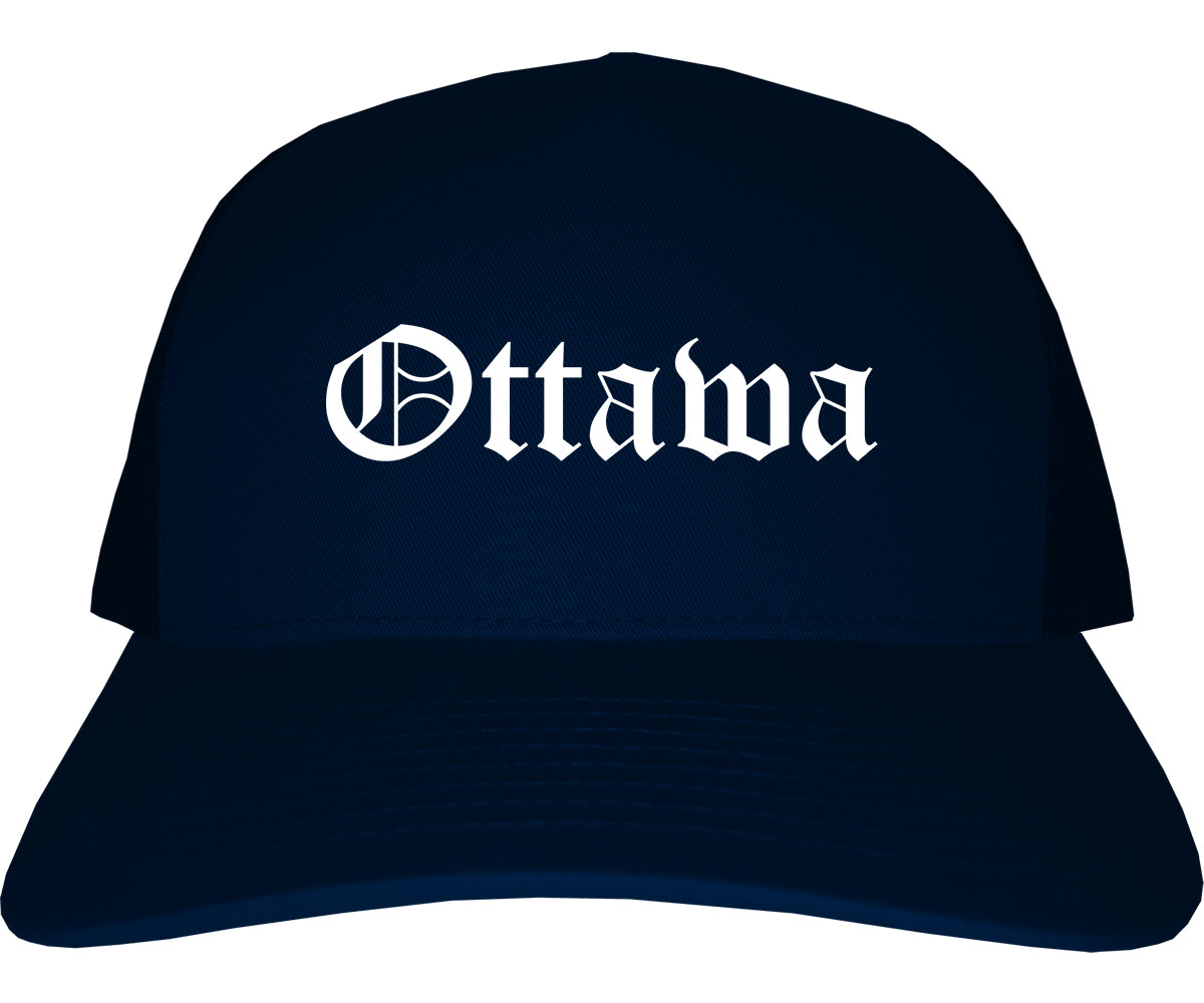 Ottawa Kansas KS Old English Mens Trucker Hat Cap Navy Blue