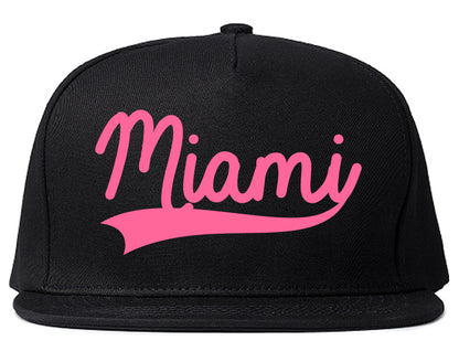 PINK Miami Florida Varsity Logo Mens Snapback Hat Black