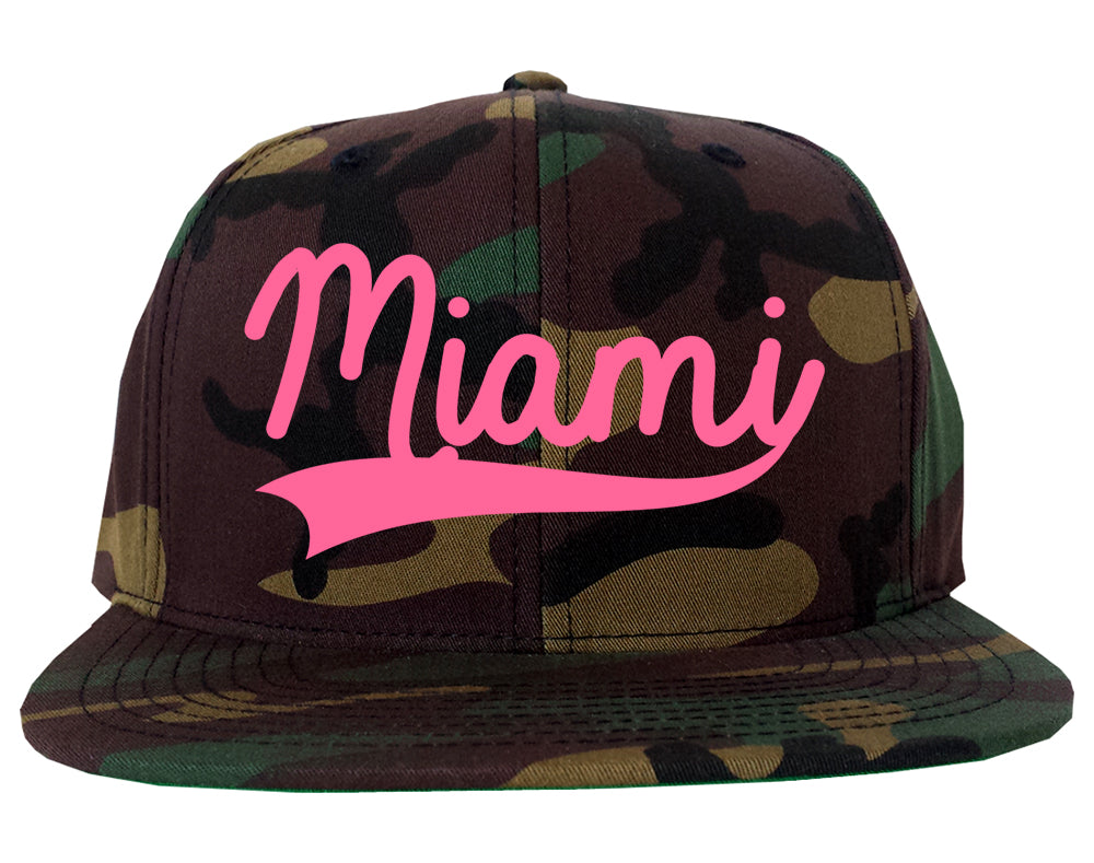 PINK Miami Florida Varsity Logo Mens Snapback Hat Camo