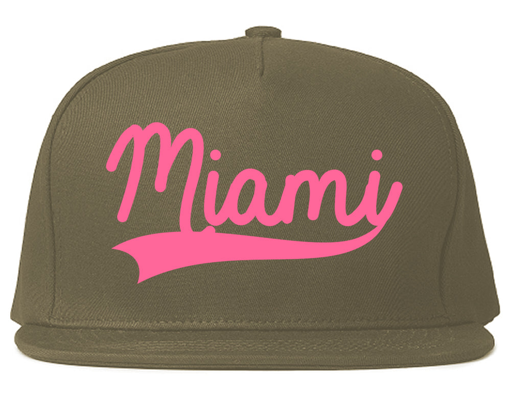 PINK Miami Florida Varsity Logo Mens Snapback Hat Grey