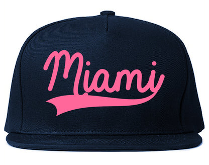PINK Miami Florida Varsity Logo Mens Snapback Hat Navy Blue