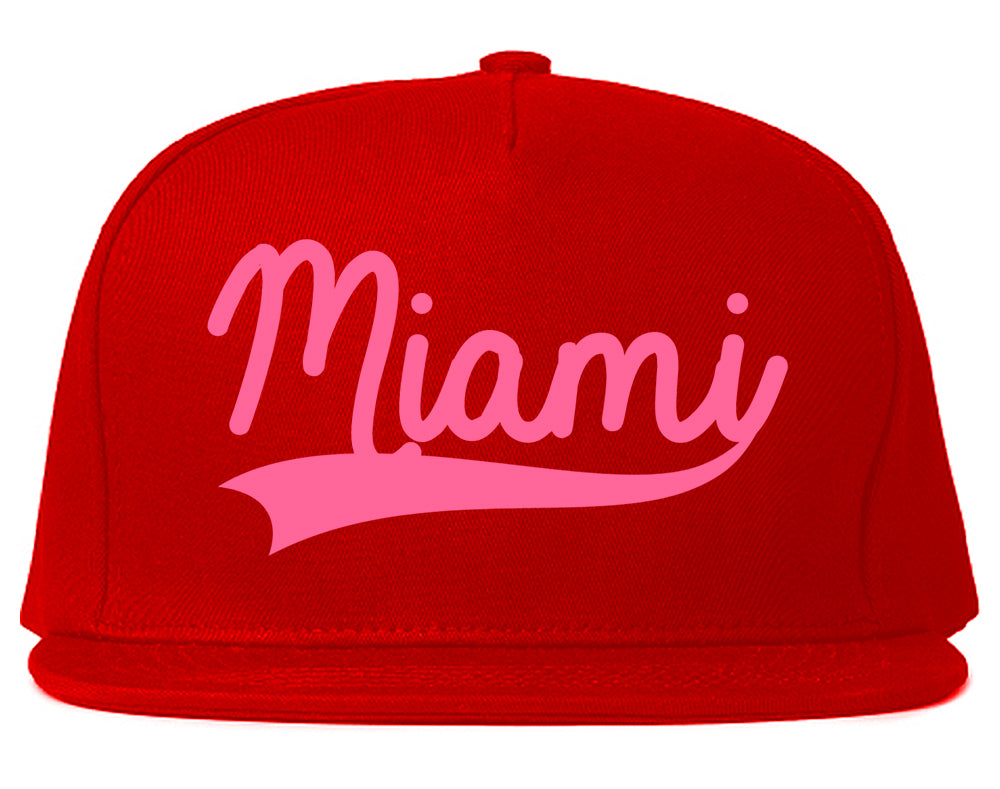PINK Miami Florida Varsity Logo Mens Snapback Hat Red
