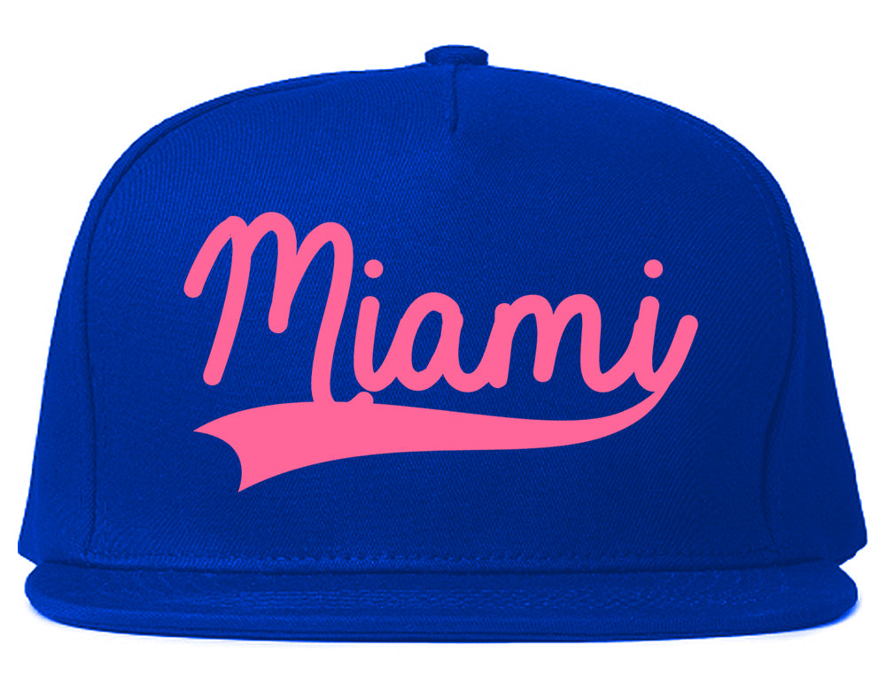 PINK Miami Florida Varsity Logo Mens Snapback Hat Royal Blue
