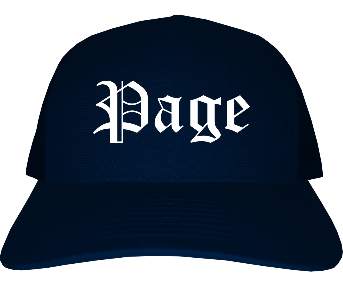 Page Arizona AZ Old English Mens Trucker Hat Cap Navy Blue