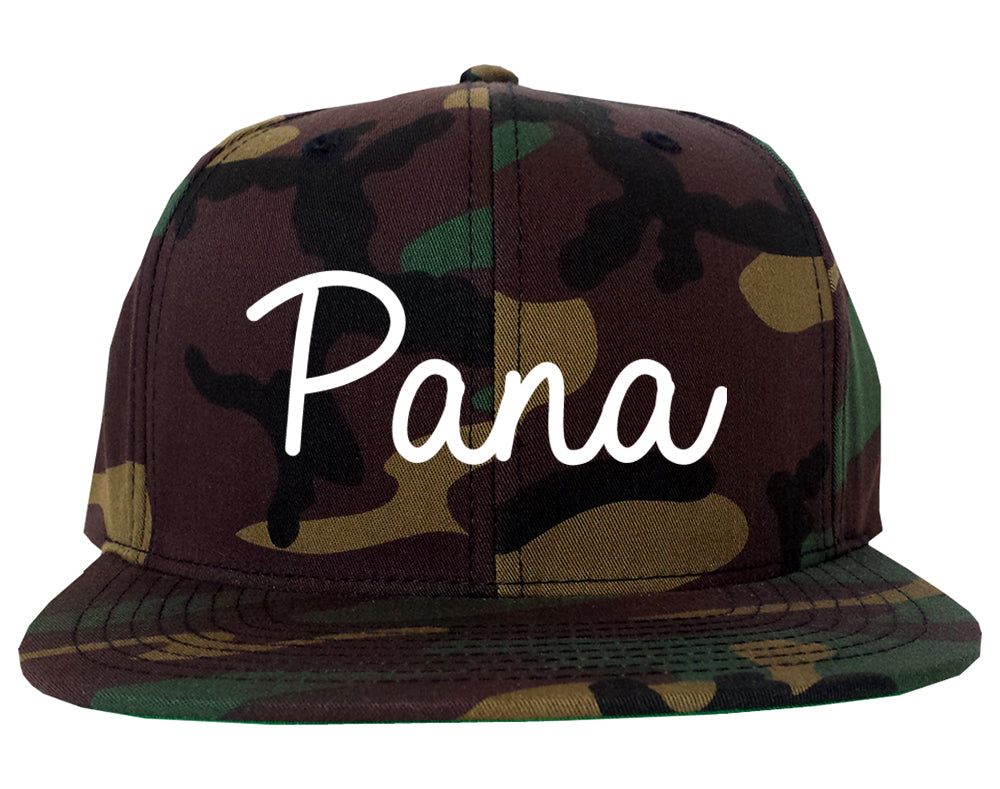 Pana Illinois IL Script Mens Snapback Hat Army Camo