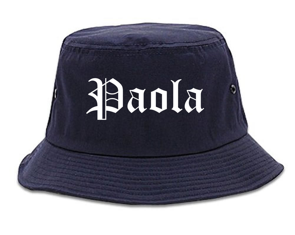 Paola Kansas KS Old English Mens Bucket Hat Navy Blue