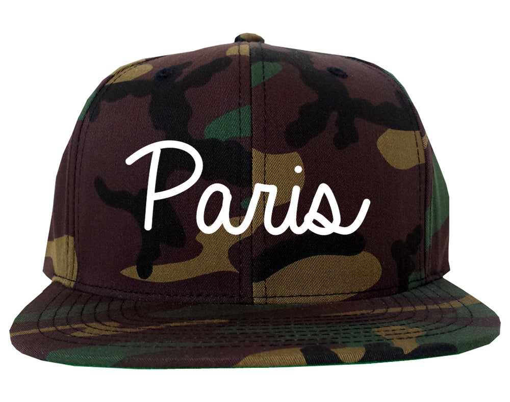 Paris Tennessee TN Script Mens Snapback Hat Army Camo