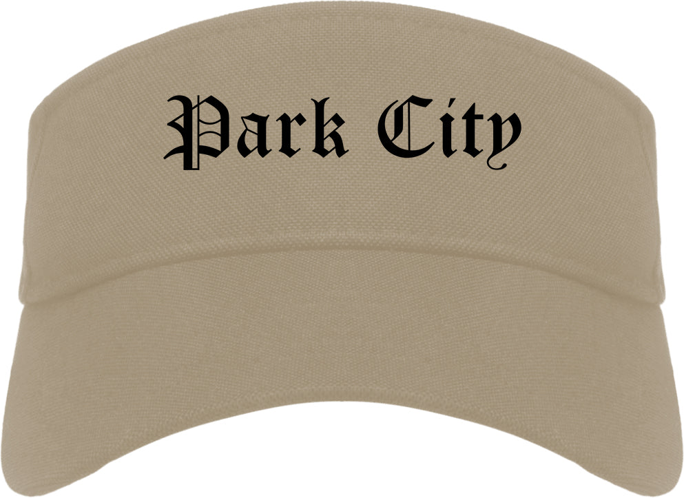 Park City Utah UT Old English Mens Visor Cap Hat Khaki