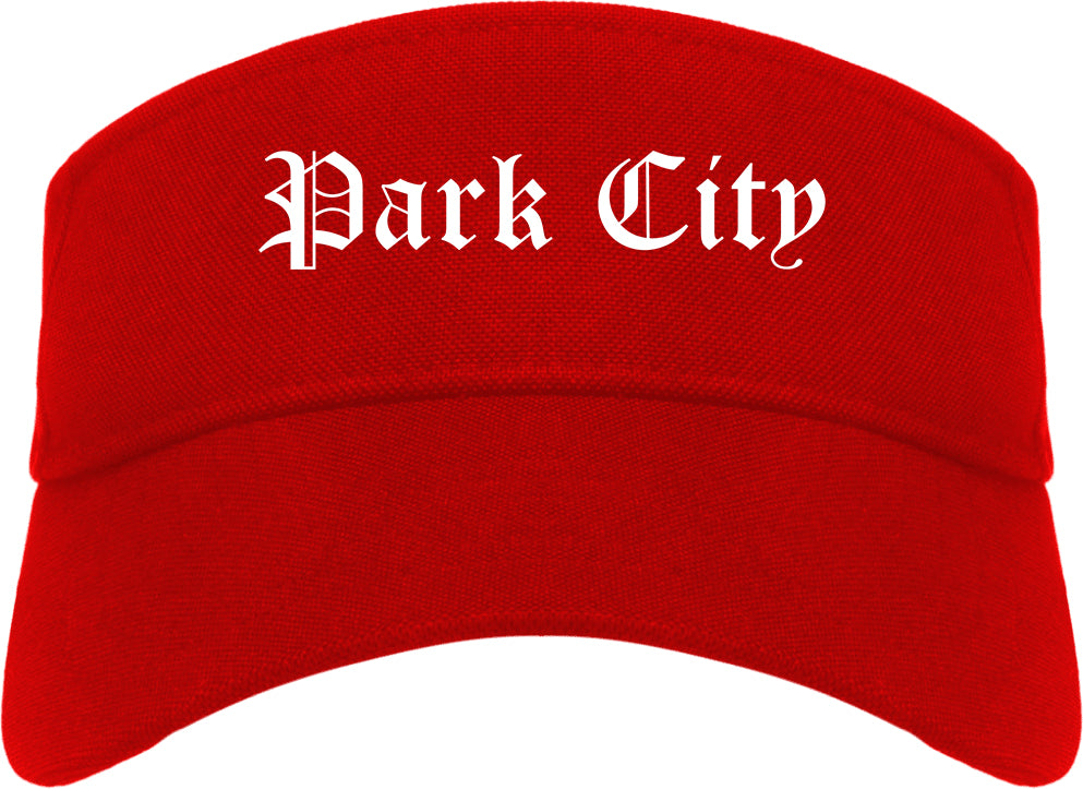 Park City Utah UT Old English Mens Visor Cap Hat Red