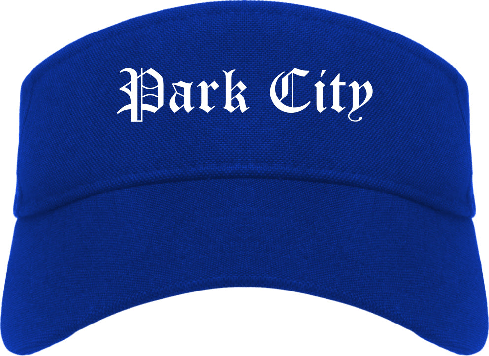 Park City Utah UT Old English Mens Visor Cap Hat Royal Blue