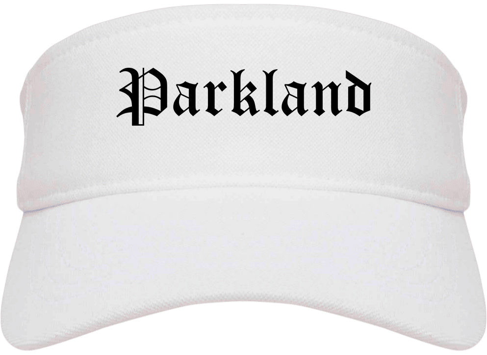 Parkland Florida FL Old English Mens Visor Cap Hat White