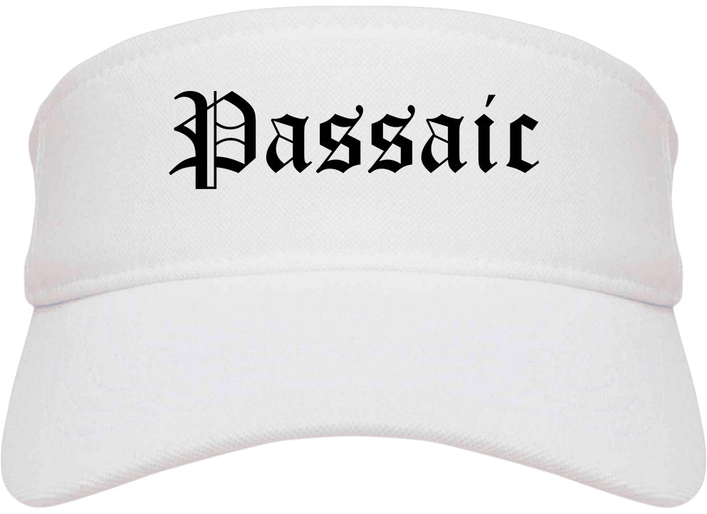 Passaic New Jersey NJ Old English Mens Visor Cap Hat White