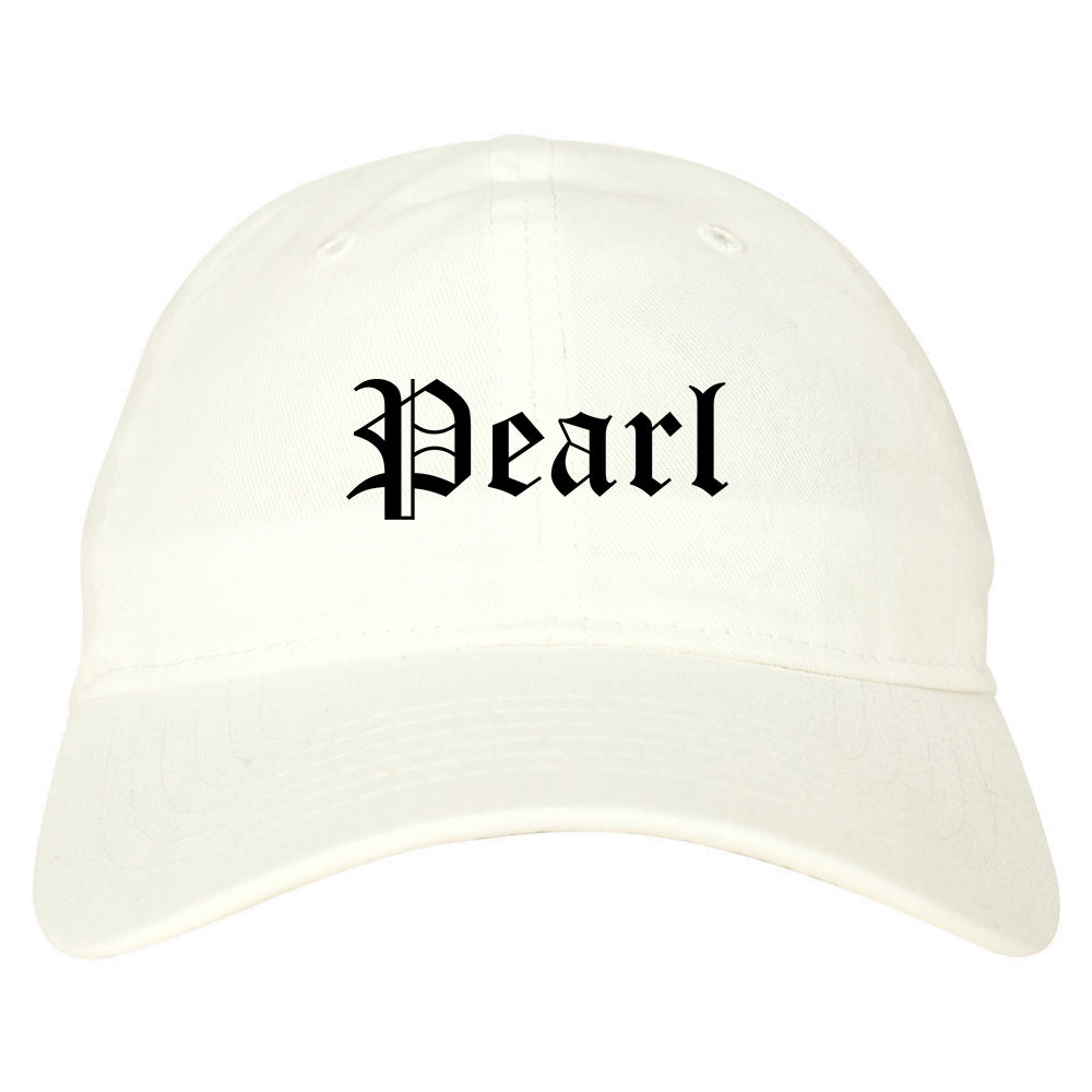 Pearl Mississippi MS Old English Mens Dad Hat Baseball Cap White