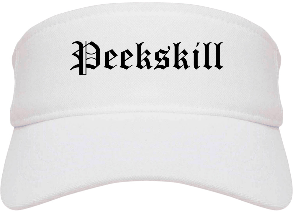 Peekskill New York NY Old English Mens Visor Cap Hat White