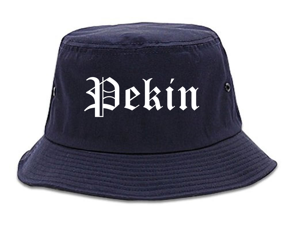 Pekin Illinois IL Old English Mens Bucket Hat Navy Blue