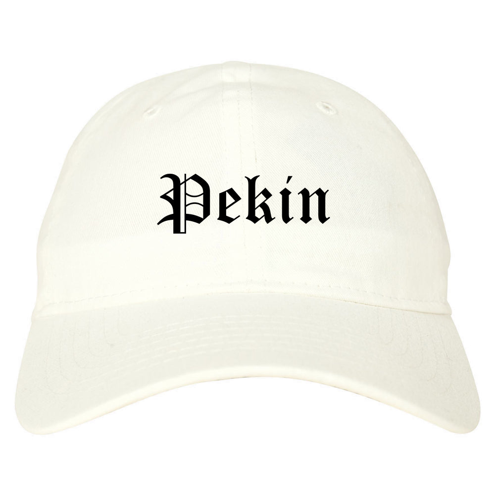 Pekin Illinois IL Old English Mens Dad Hat Baseball Cap White
