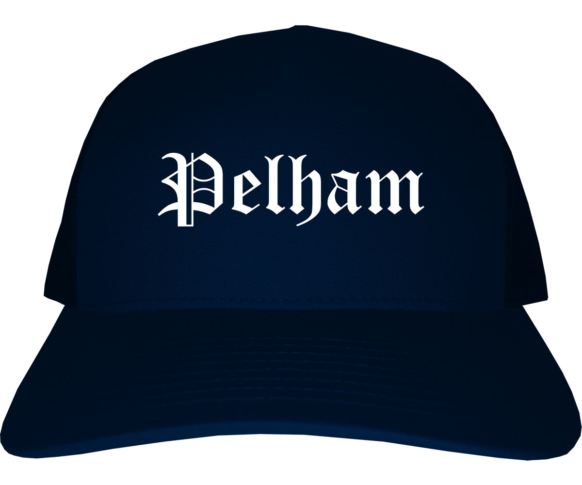 Pelham Alabama AL Old English Mens Trucker Hat Cap Navy Blue