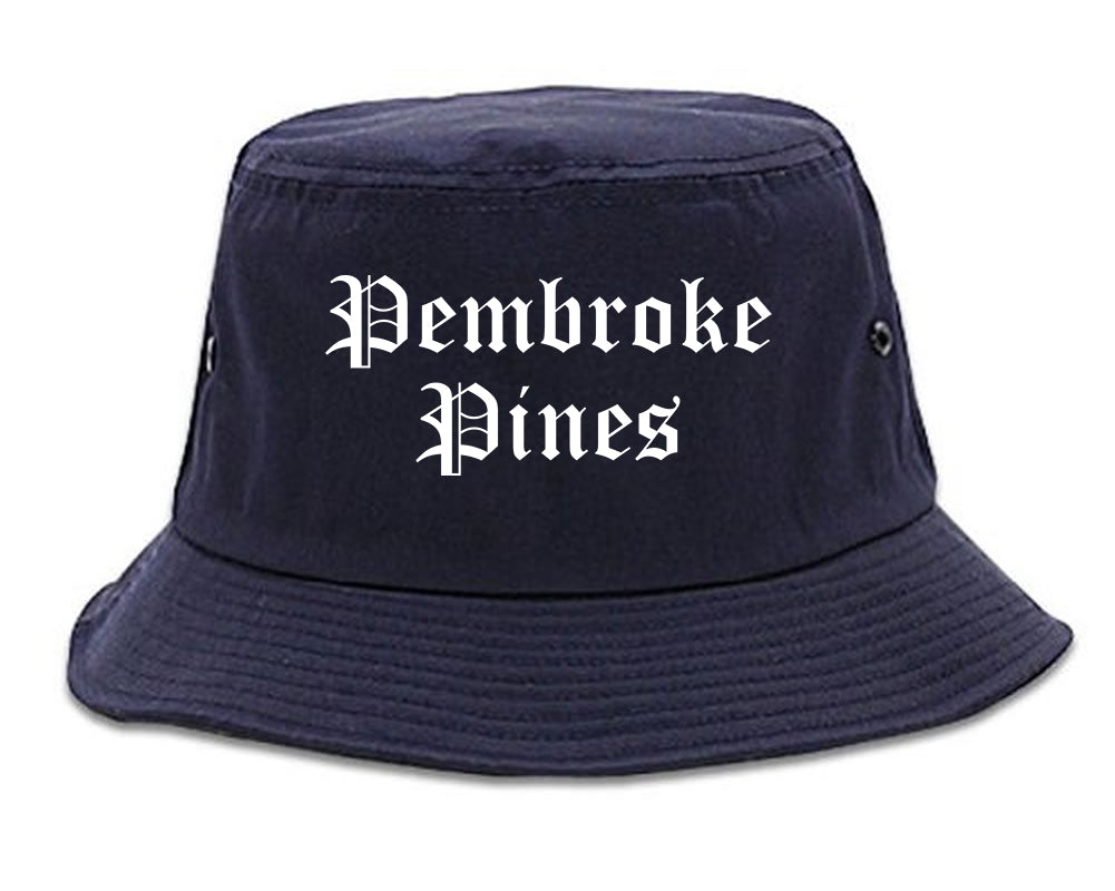 Pembroke Pines Florida FL Old English Mens Bucket Hat Navy Blue