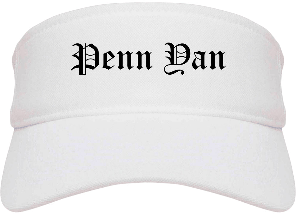 Penn Yan New York NY Old English Mens Visor Cap Hat White