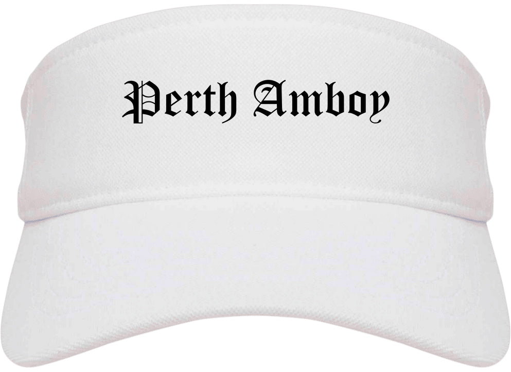 Perth Amboy New Jersey NJ Old English Mens Visor Cap Hat White