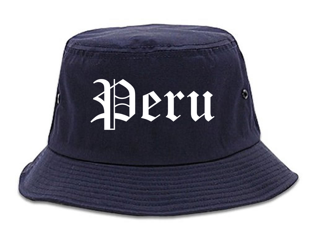 Peru Illinois IL Old English Mens Bucket Hat Navy Blue
