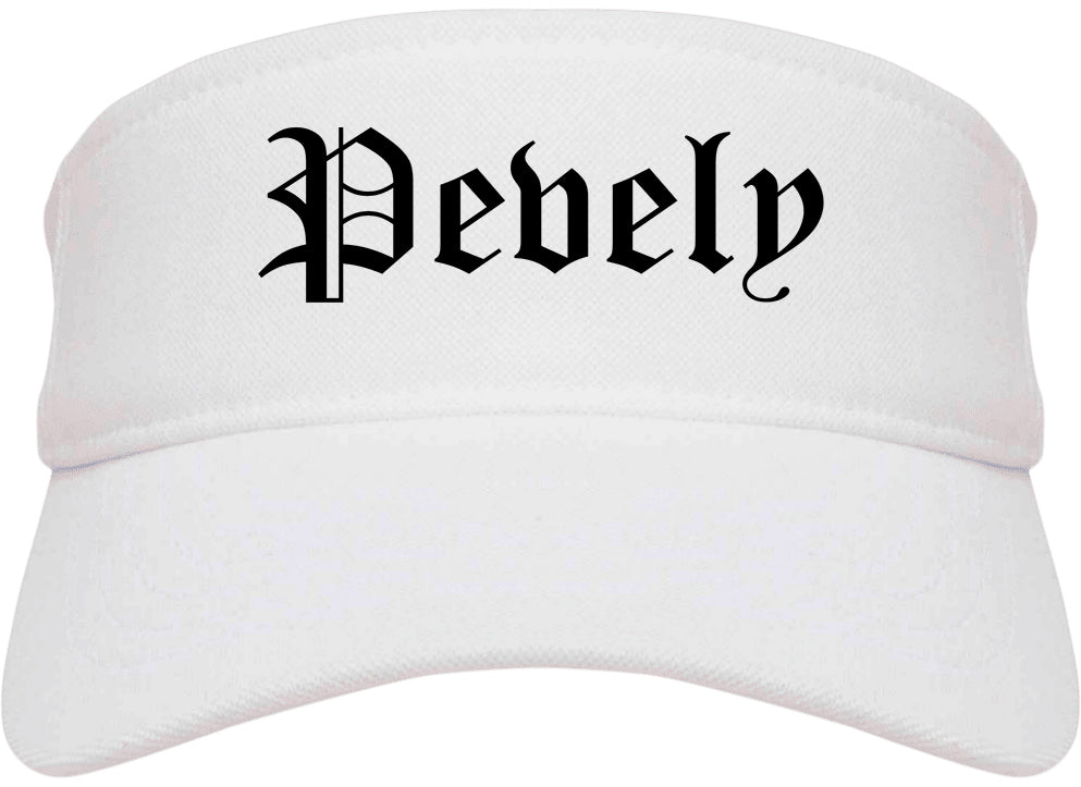 Pevely Missouri MO Old English Mens Visor Cap Hat White