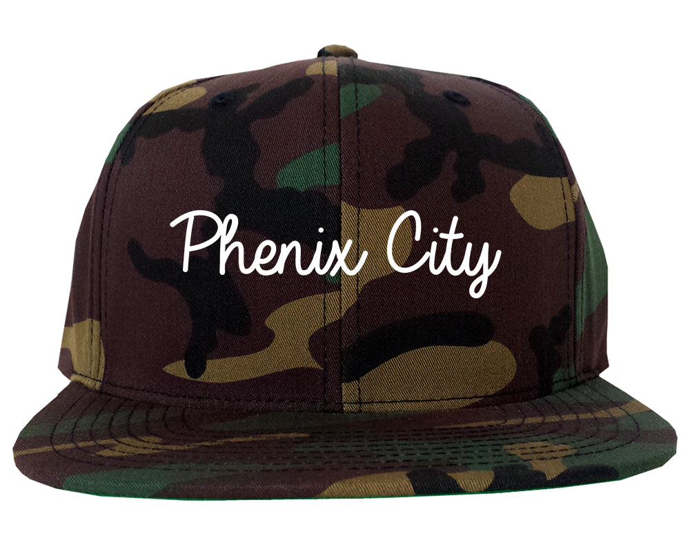 Phenix City Alabama AL Script Mens Snapback Hat Army Camo