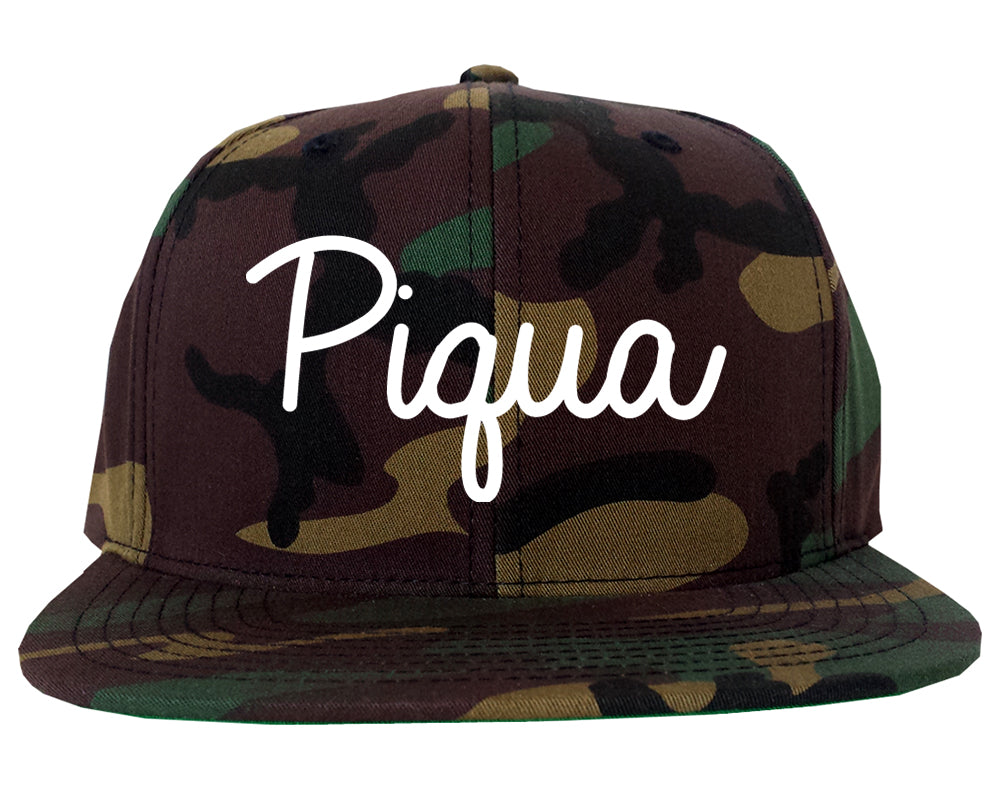 Piqua Ohio OH Script Mens Snapback Hat Army Camo