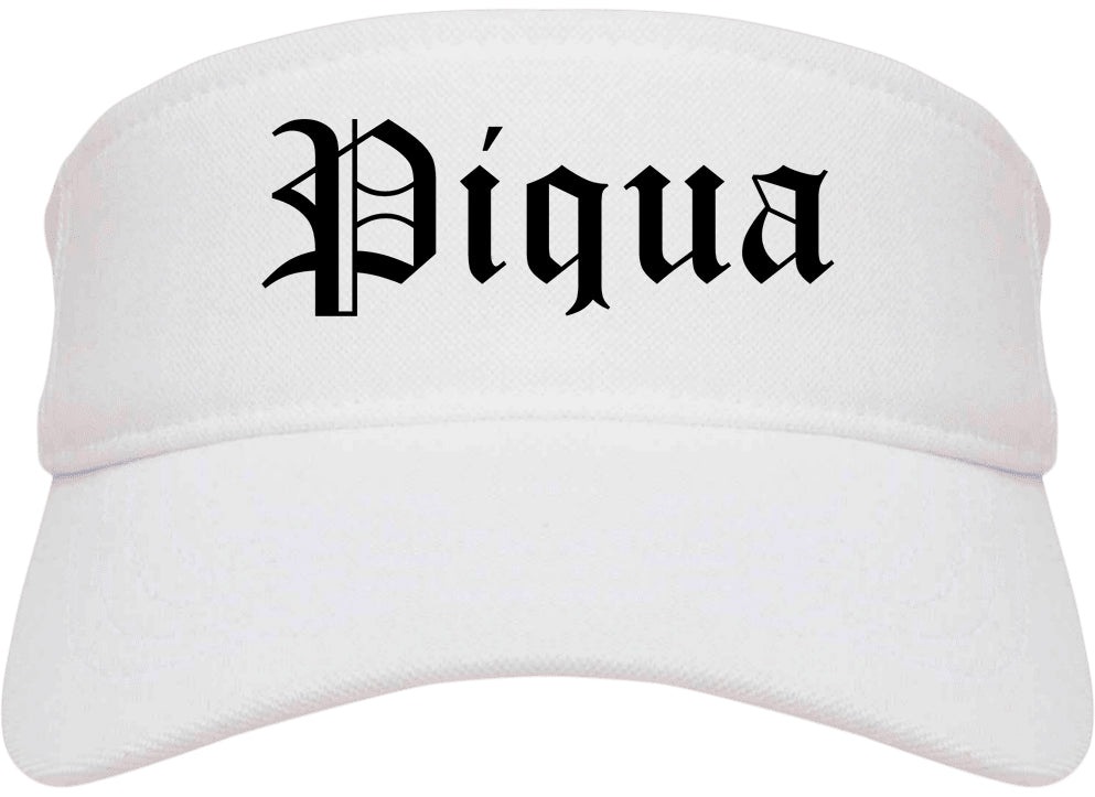 Piqua Ohio OH Old English Mens Visor Cap Hat White