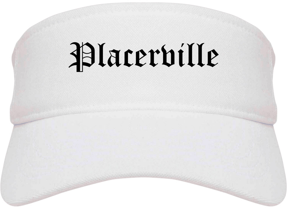 Placerville California CA Old English Mens Visor Cap Hat White
