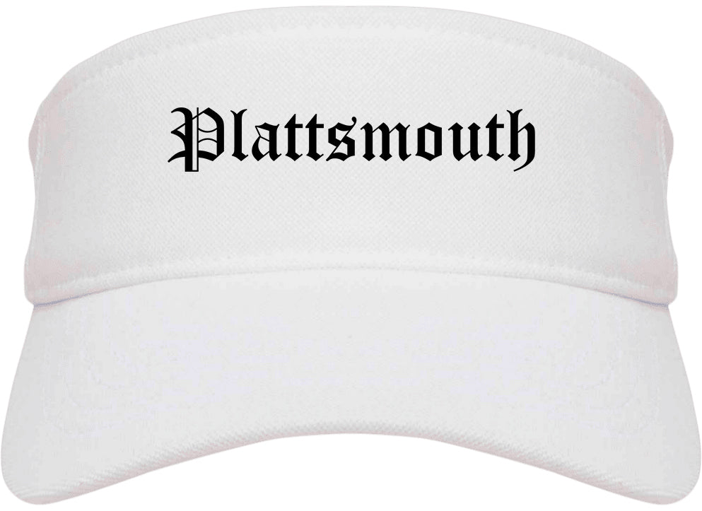 Plattsmouth Nebraska NE Old English Mens Visor Cap Hat White